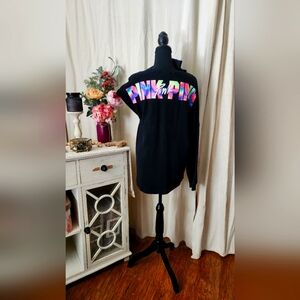 PINK Crew Neck Sweatshirt Black with Logos on the Front and Back Size Large
